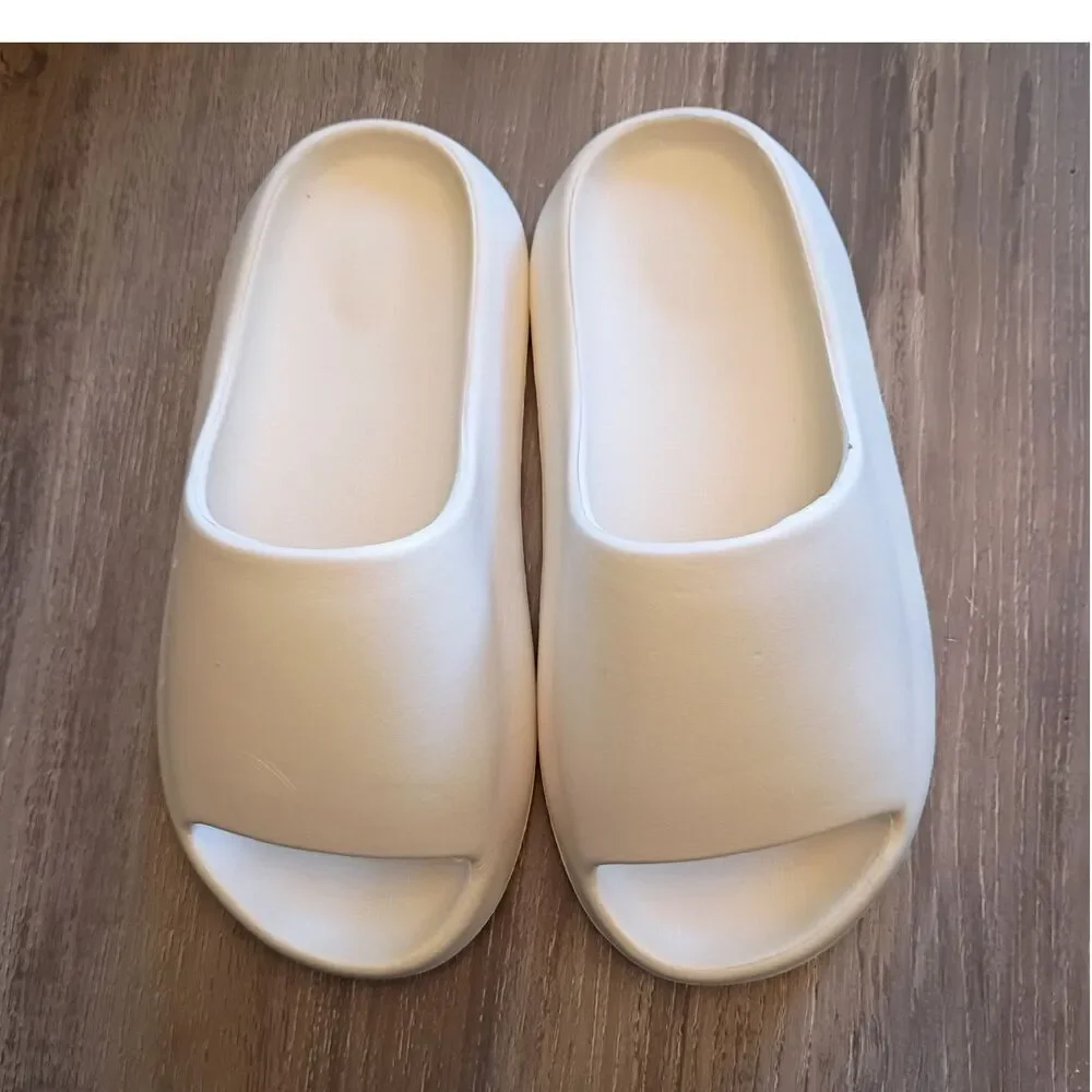 White Slide Sandals Slip-On Synthetic Upper Unisex Adults US M 5.5 W 7.5